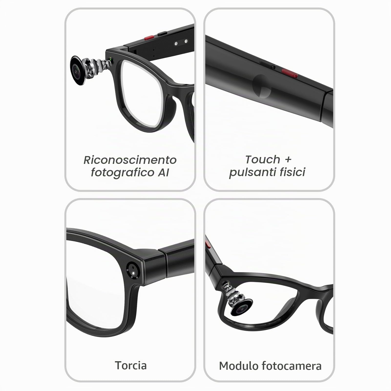 Bewinner AI Smart Glasses with Camera, 1080p HD Registrazione di Foto da 5 MP, Assistente Vocale, Chiamate Musicali Bluetooth, Anti-shake, Occhiali da Sole per i Lavori di Viaggio