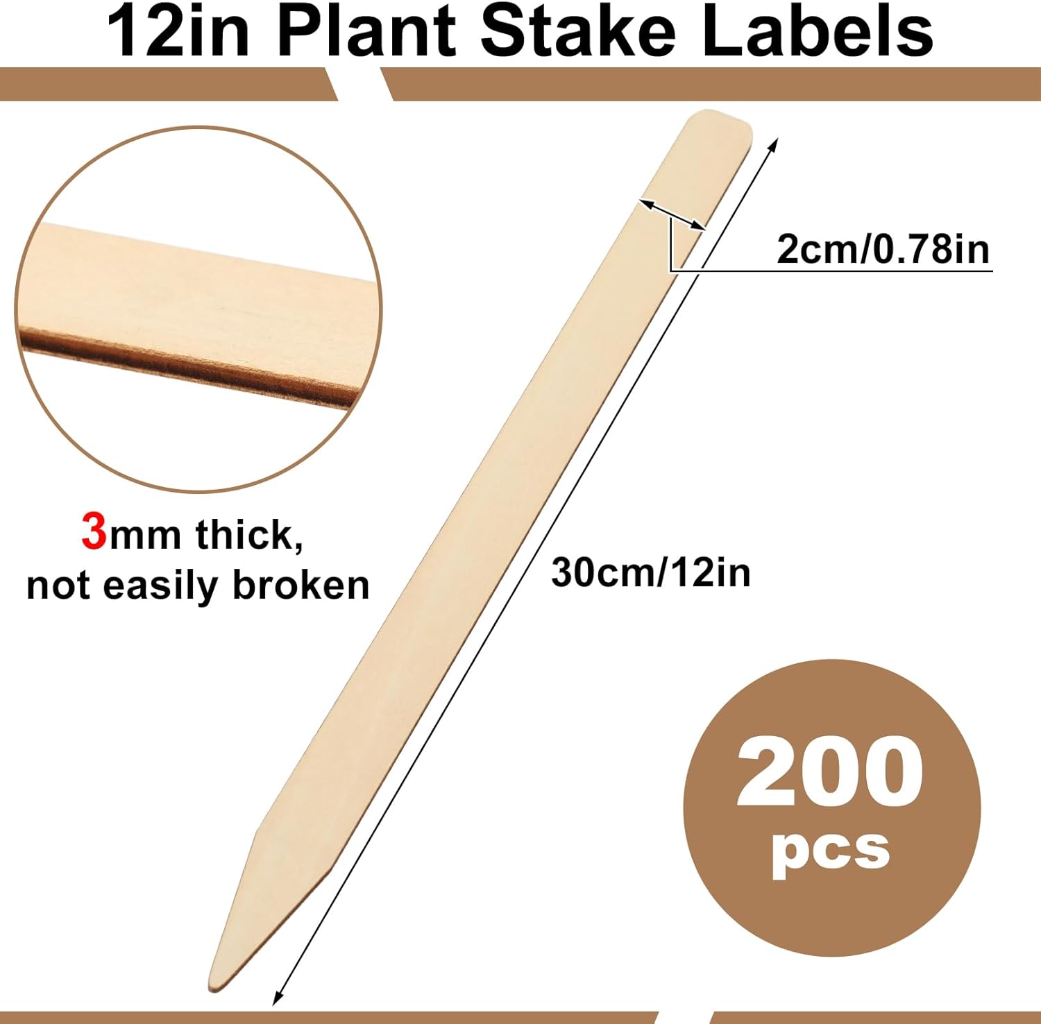 Weysat 200 Pcs 12" Wood Plant Labels for Field or Containers Plant Tags Wood Garden Labels for Seedling Stakes Markers Nursery Seed Tags with Smooth Surface for Pot Herbs Flowers Vegetables (Natural)