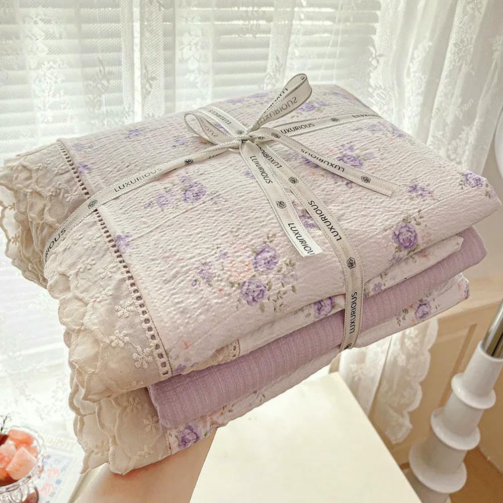 Bettwäsche-Set mit Blumenmuster, Bettbezug, Bettwäsche, Bettlaken, 2 Kissenbezüge, Einzel-, Doppel- und Queen-Size-Größe für Studenten