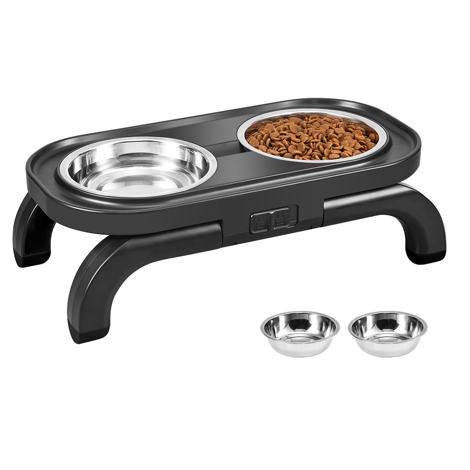 Gamelles surélevées pour chien, support de gamelle surélevée réglable en hauteur avec bol d'eau anti-déversement et bol de nourriture antidérapant, station d'alimentation en métal pour chiens et chats