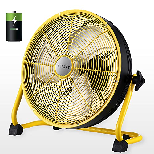 TETOTE Battery operated fans Rechargeable 12" Battery Powered Fans,Cordless fan,12000mAh High Velocity Floor Fan With Metal Blade Power Bank USB For Phone, Waterproof Portable,Outdoor,Camping,Gym