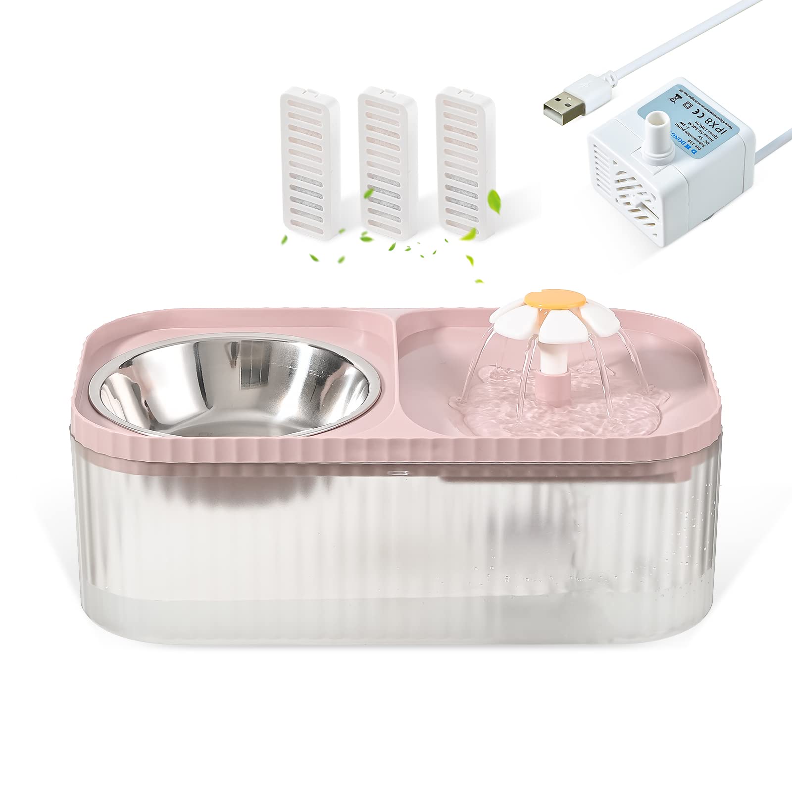 3L/101oz Pet Water Fountain with 3 Filters and Pump & 1 Replacement Pump (Pink)