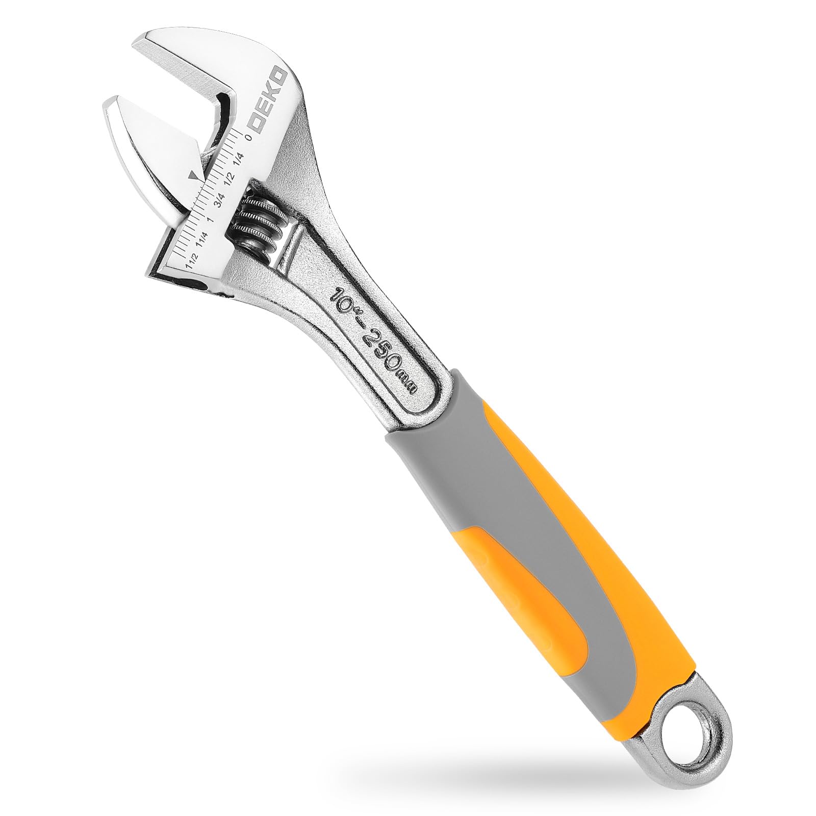 DEKO 10 Inch （250mm） Adjustable Wrench, 33.7mm Wide Jaw Opening, Cr-V Steel Spanner with Non-Slip Cushioned Grip, Precise Laser-Etched Metric Scale, for Plumbing Automotive Home DIY