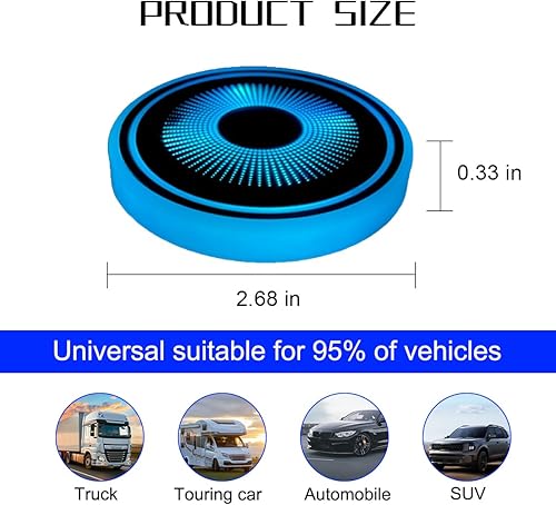 Miniatura 2 de Mandark Luces LED para portavasos de automóvil, 2 unidades, impermeables, 7 colores cambiantes, almohadilla de carga USB, almohadilla de carga USB,