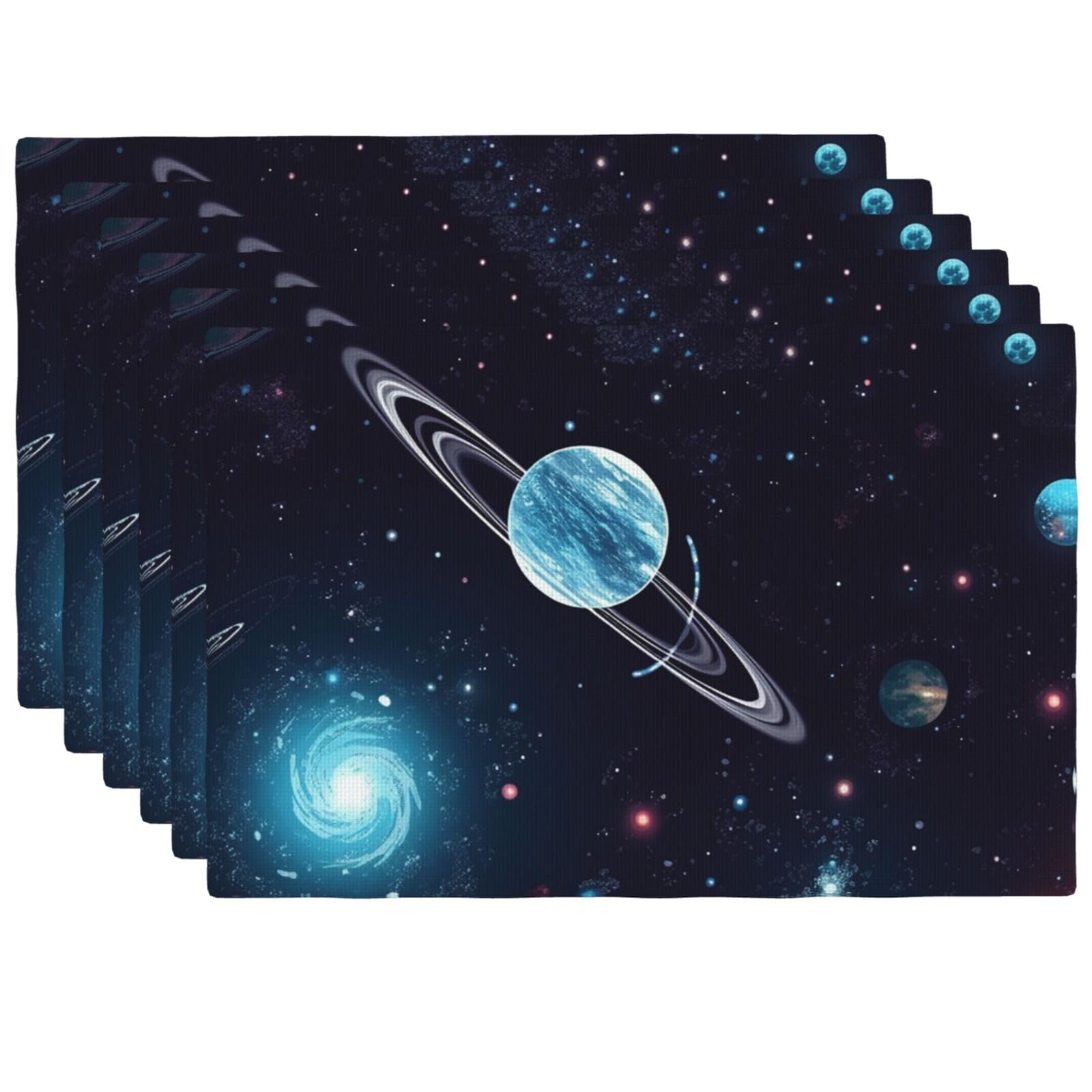 Sets de table de cuisine en lin synthétique durable au motif galaxie