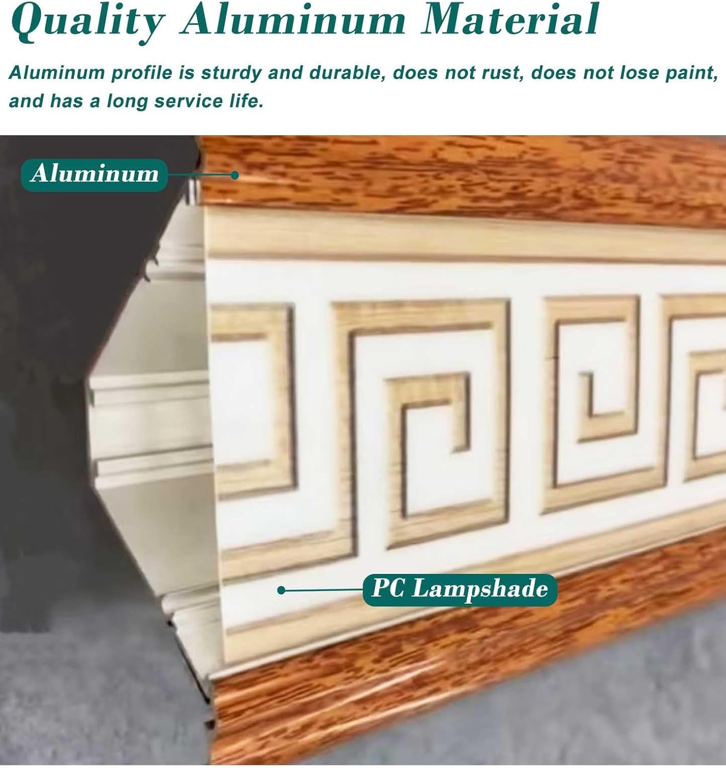 Wood Grain LED Track Crown Molding - Aluminum Ceiling Trim for Indirect Lighting, Wall & Ceiling Moulding with Diffuser Channel (B, 1pc) - Elegant Home Decor Upgrade