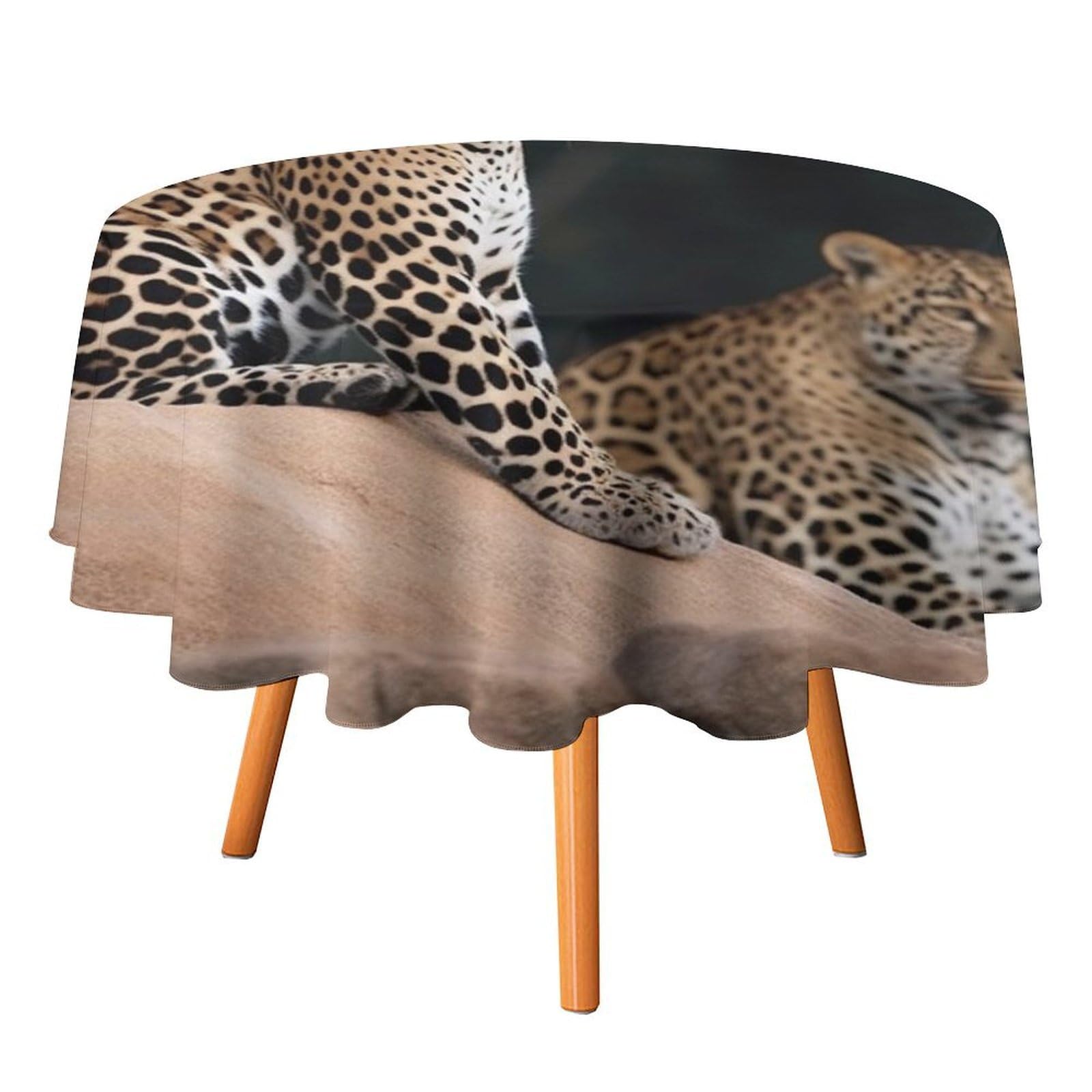 SMAZDFXX African Leopard on Rock Tablecloth for Restaurant, Round Polyester Table Cover 50x50in for Party