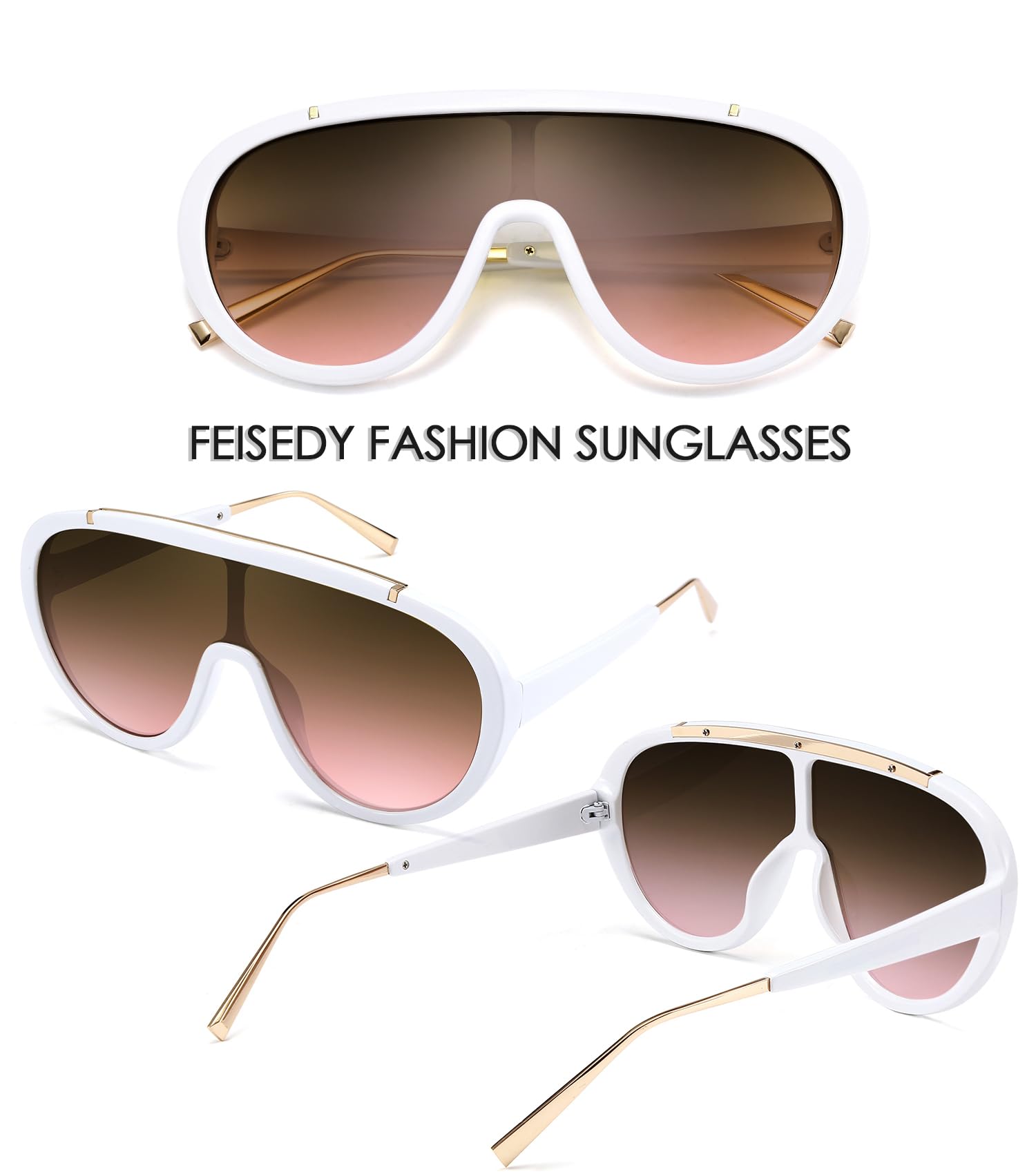 Gafas de sol para mujer, de gran tamaño, marco de una pieza, UV400, gafas de sol de moda, retro, sombras B2580, Blanco 3