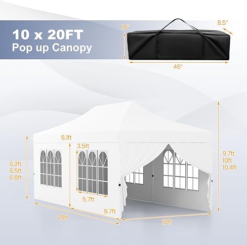 Miniatura 7 de Tangkula Toldo desplegable de 10 x 20 pies con 6 paredes laterales, tienda de campaña de instalación instantánea con 2 puertas con cremallera,