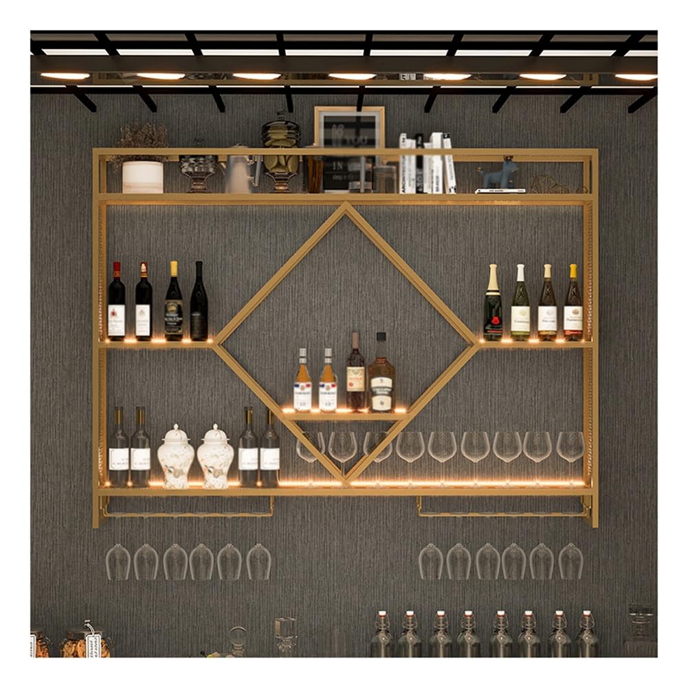Casier à vin mural LED or et porte-verre suspendu moderne pour l'aménagement de bar à la maison
