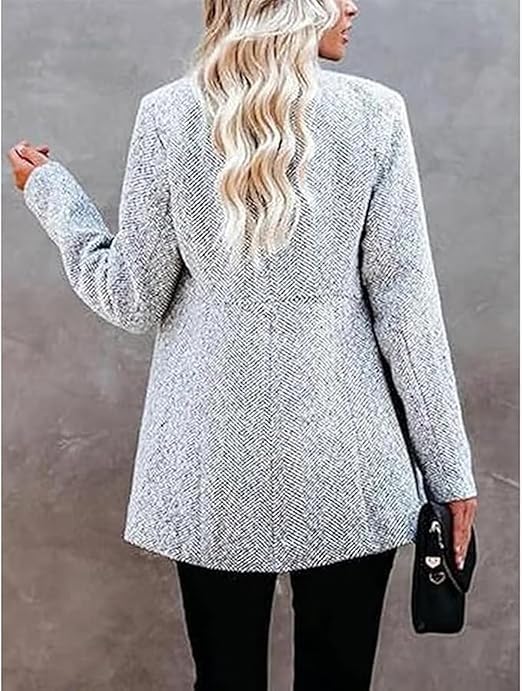 Upliftjoys Women's Solid Color Pocket Long Sleeve Open Front Coat, Datebacko Casual Twill Blazer Jacket for Women3