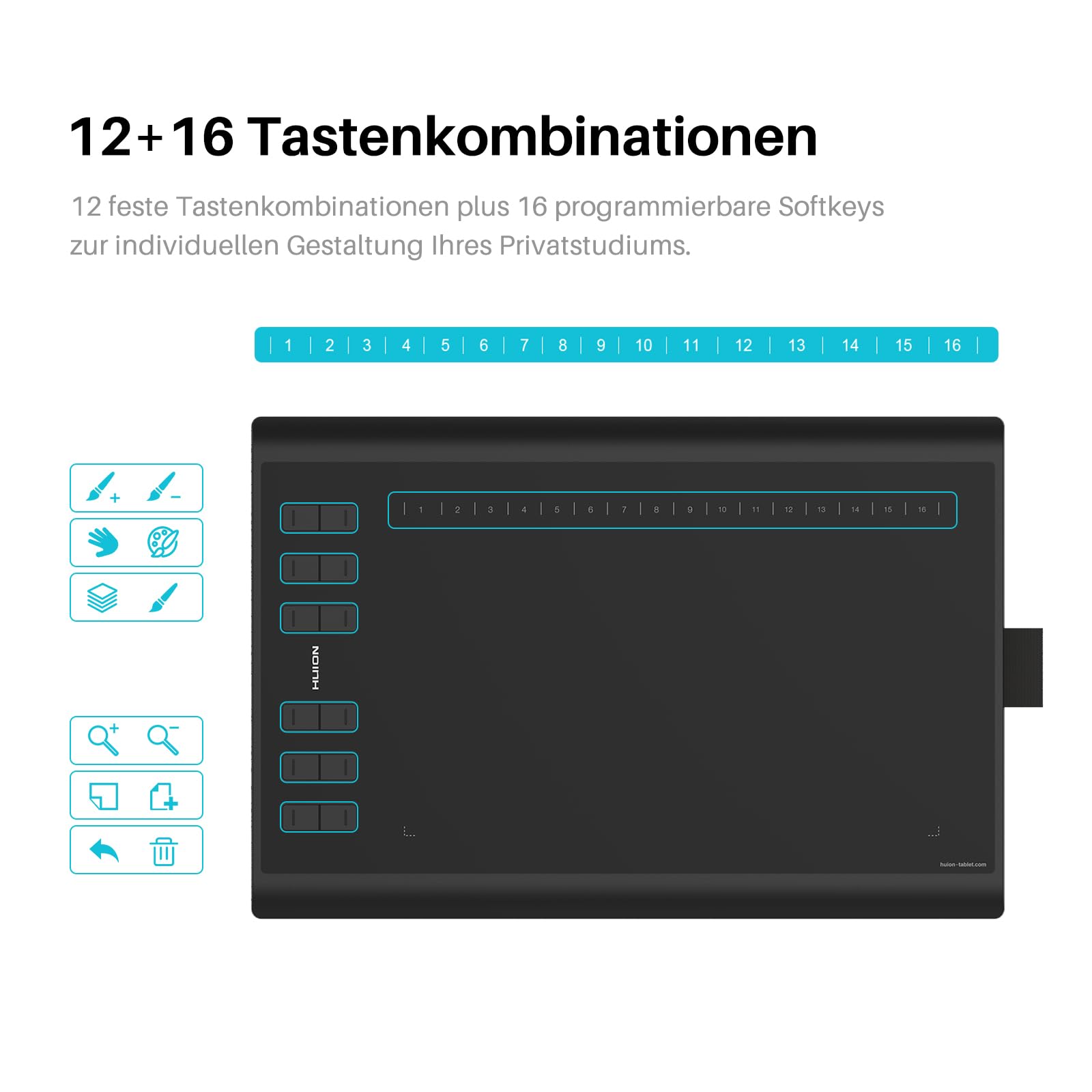 HUION Inspiroy H1060P Grafiktablett mit 10 x 6,25 Zoll Arbeitsfläche, Batterielosem Eingabestift und 12 Hotkeys, Zeichentablett für Win, Mac, Android,Ideal zum Zeichnen, Online-Unterricht und Arbeiten