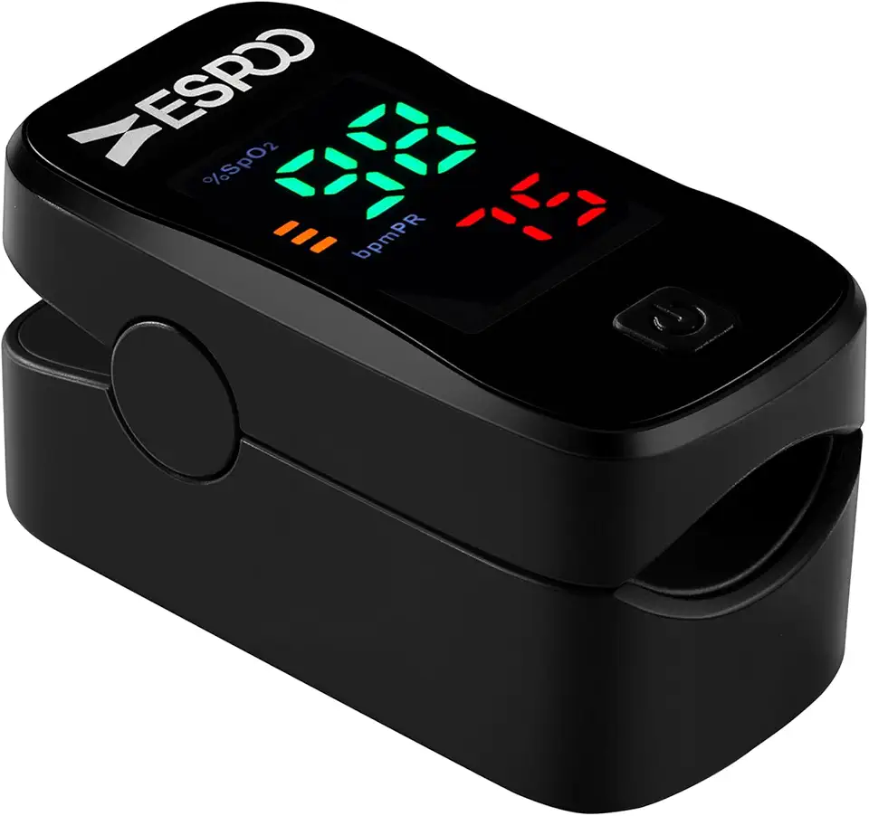 ESPOO Pulse Oximeter, Oxygen Monitor Fingertip with 2 AAA Batteries&amp;Lanyard (Black)