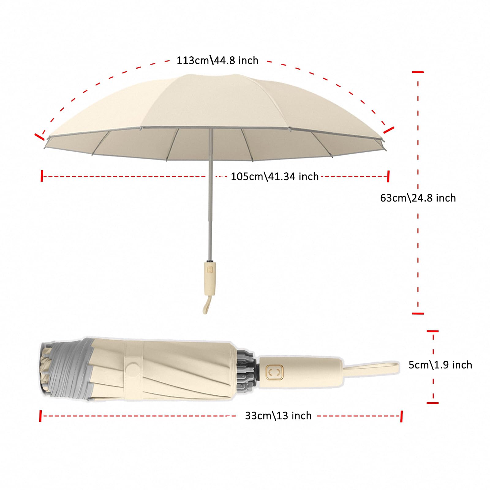 Paraguas de viaje compacto automático, resistente al viento, plegable, protección solar UV, marco ligero y fuerte, paraguas de viaje para protección solar para lluvia (caqui claro) 3