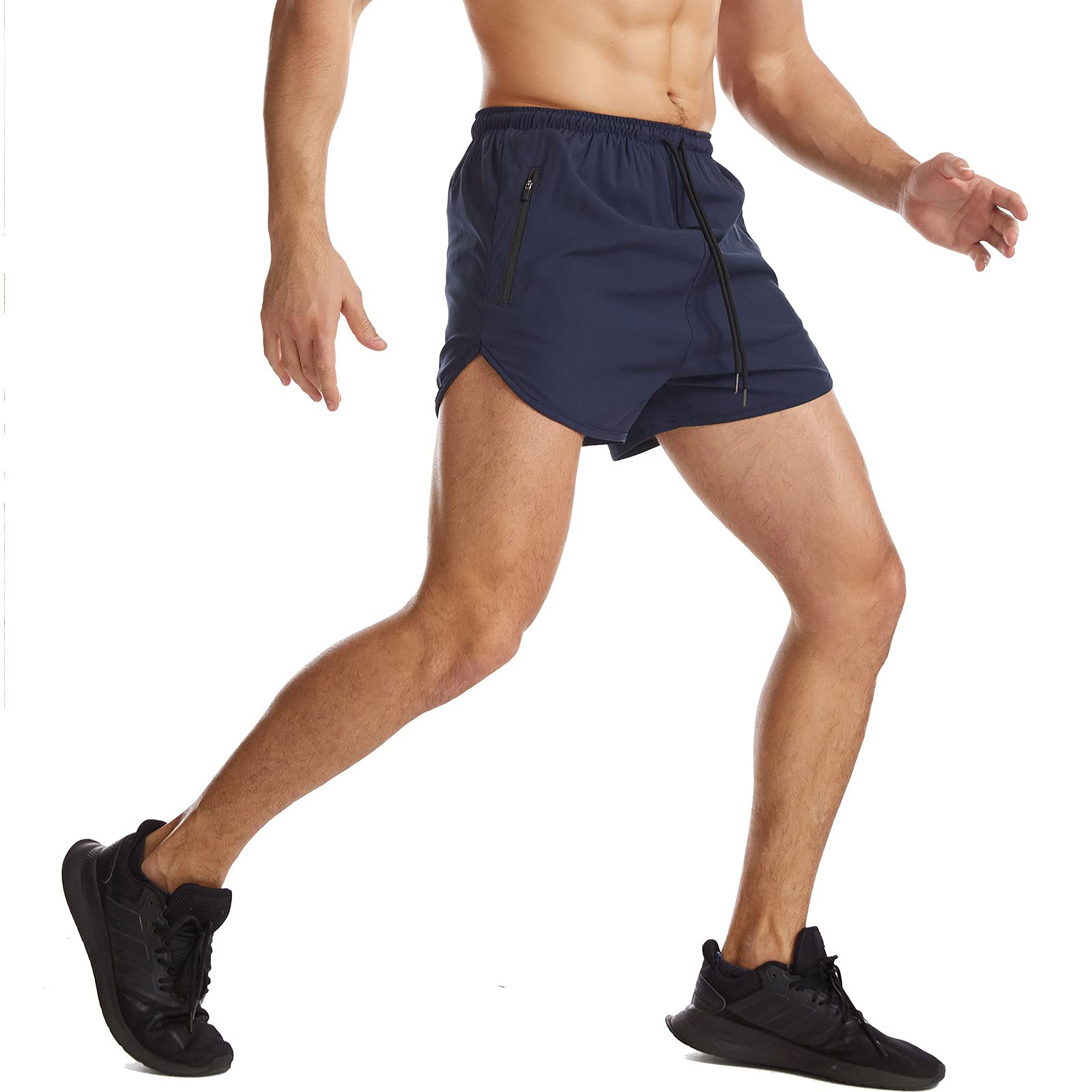 Suwangi Męskie spodenki do biegania 2 w 1 szybkoschnące spodenki treningowe na siłownię trening fitness krótkie z kieszeniami na zamek błyskawiczny