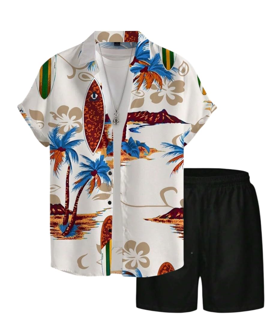 Classic Cuts Men's Printed Lycra Co-Ord Set | Shirt and Shorts Night Suit | Summer Lounge Wear | Beach Outfit | Night Dress | Pyjama Set | Half Sleeves