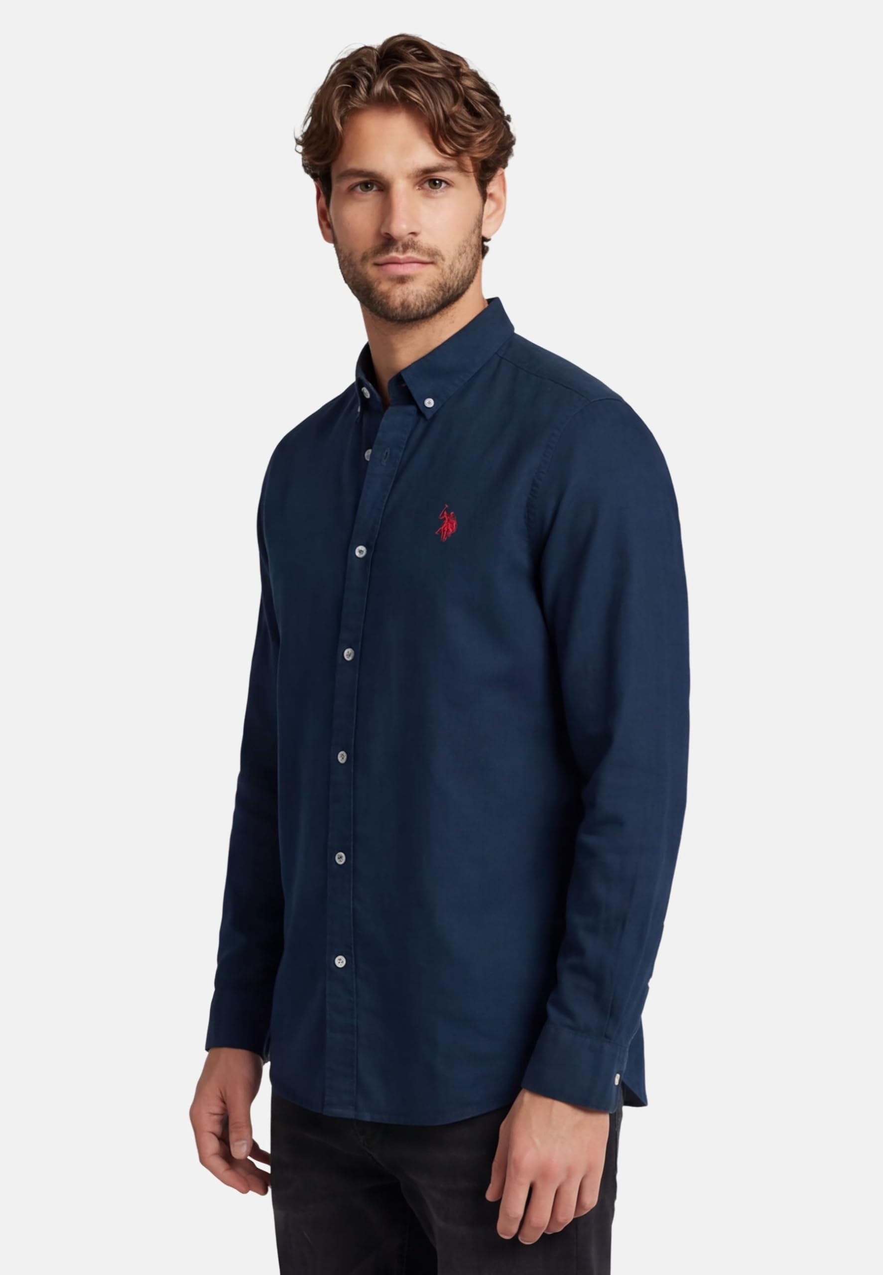 U.S. POLO ASSN. Herren Hemd (S-3XL) Leinen-Baumwolle Langarm Button-Down P049