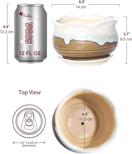 Miniatura 3 de Dahlia Sagging Glaze, maceta de cerámica para plantas, flores, suculentas o bonsai, #10 Marrón