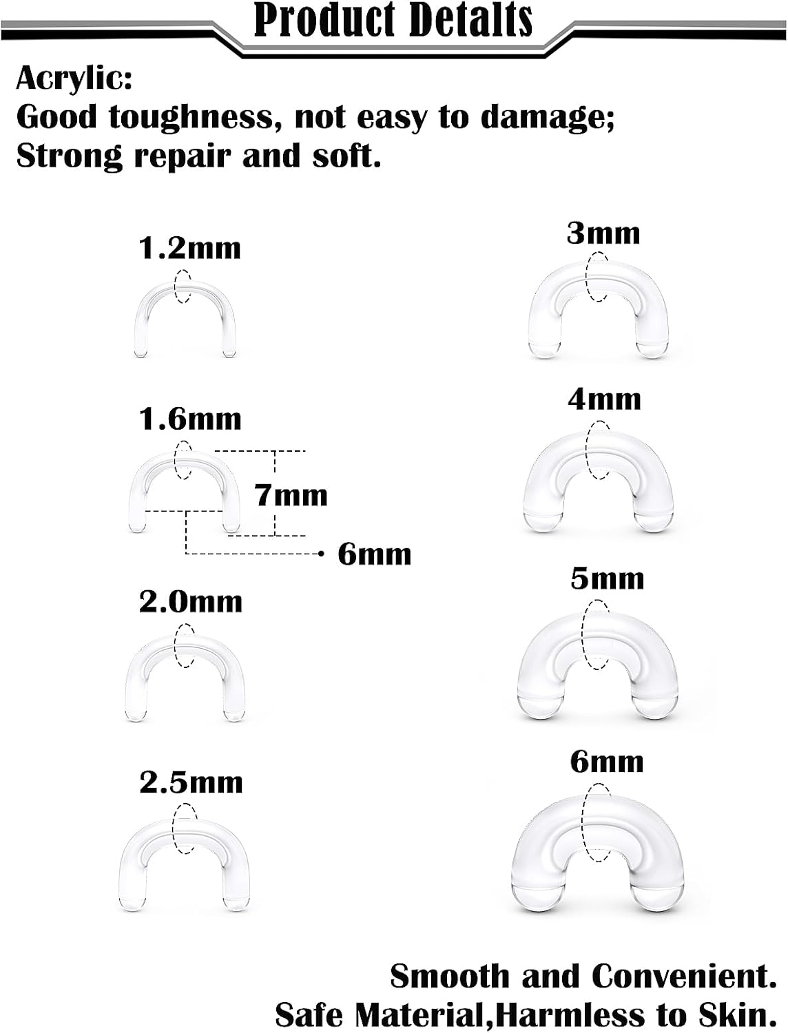 16G-2G Plastic Clear Black Septum Retainer Stretching Kit Hypoallergenic U Shape Septum Rings Pincher Piercing Retainer for Surgery Work Sport