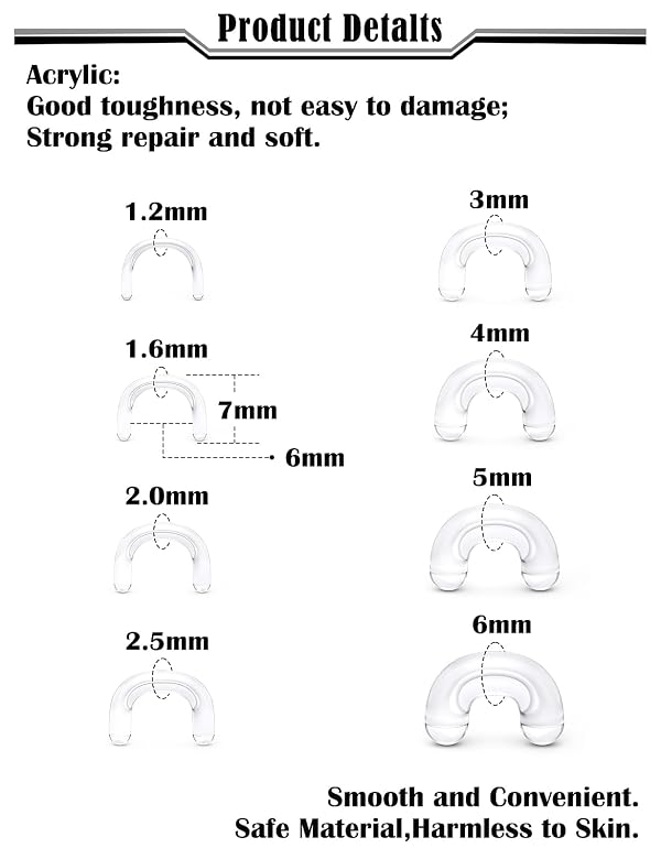 Uqnwbdq 16G 14G 12G 10G 8G 6G 4G 2G Plastic clear Septum Retainer Stretching Kit 16 Gauge 14 Gauge 12 Gauge 10 Gauge 8 Gauge U Shape Septum Nose Nostril Ring Women Piercin Jewelry Surgery Work Sport by Uqnwbdq - Used condition - Image 2