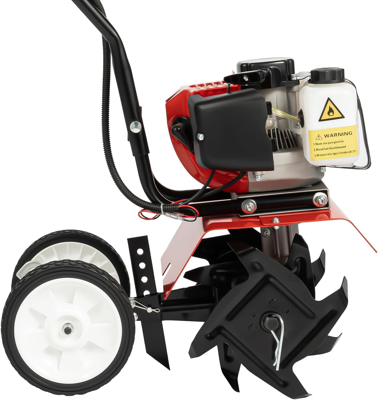 52CC 2-Stroke Gas Powered Garden Tiller, Mini Cultivator with Adjustable Wheels & 4 Blades for Lawn, Garden and Field Soil Cultivation, 1700W Farm Rototiller, 11.8" Tilling Width (52CC 2-Stroke)