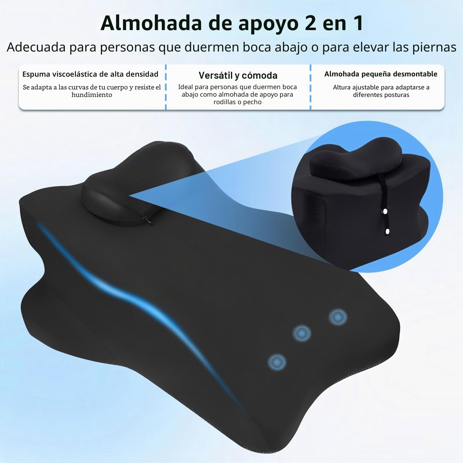 Almohada 4 en 1 para cojín venoso, espuma de memoria, cojín ergonómico cómodo, mejora la circulación sanguínea, almohada para piernas para piernas, pies, espalda, sofá, cama (negro)
