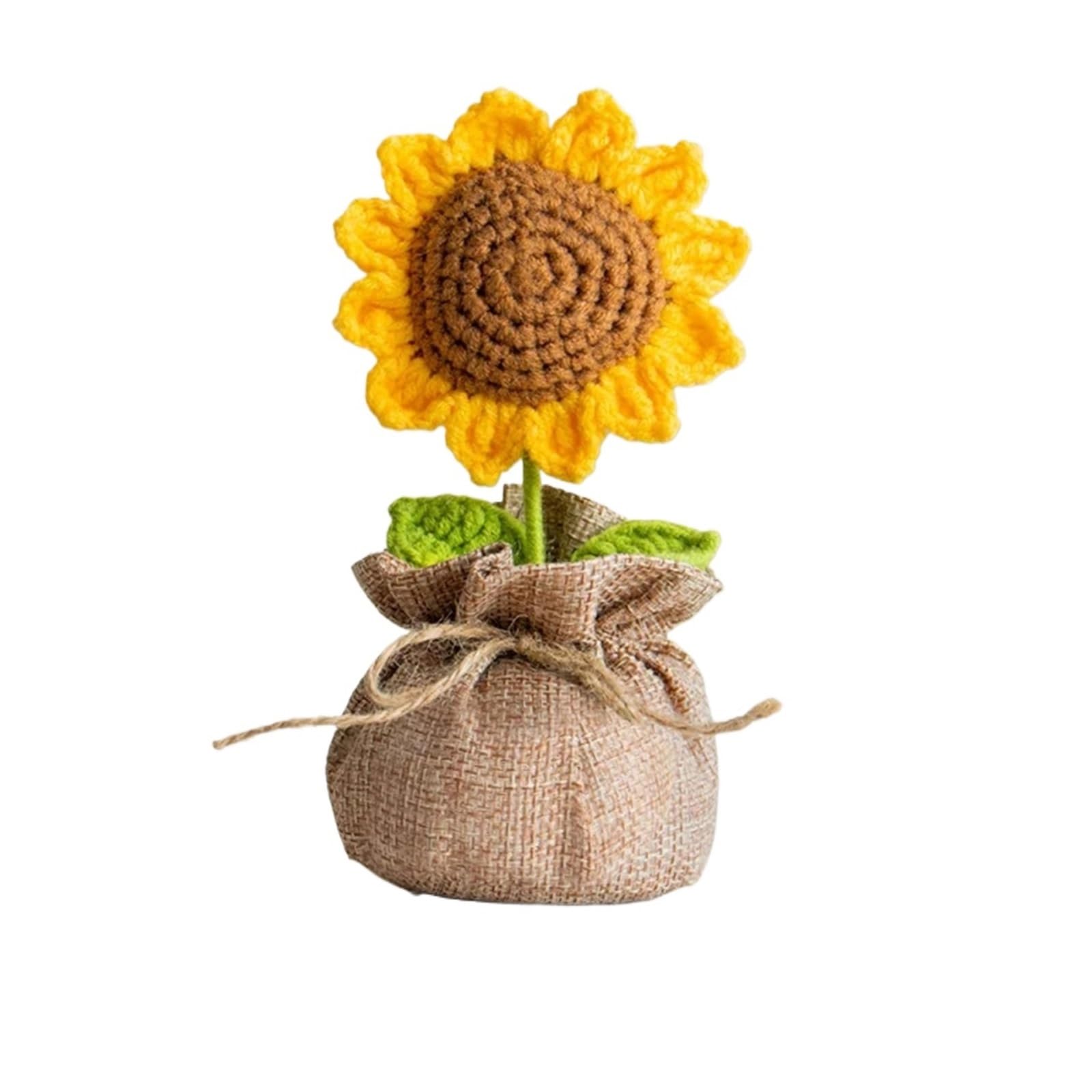 ENWWCH Knitted Flowers Potted Cute Crochet Knitting Flower Wedding Guest Gift For Home(Color8)