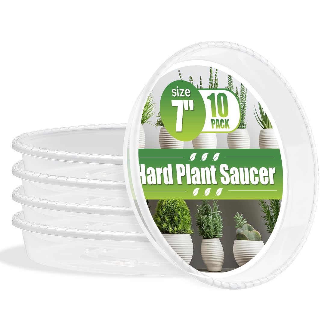 RooTrimmer 10 Pack Plant Saucer 7 Inch Clear Plant Trays for Pots Thickened Transparent Plant Saucer Tray Indoor and Outdoor Pot Saucer