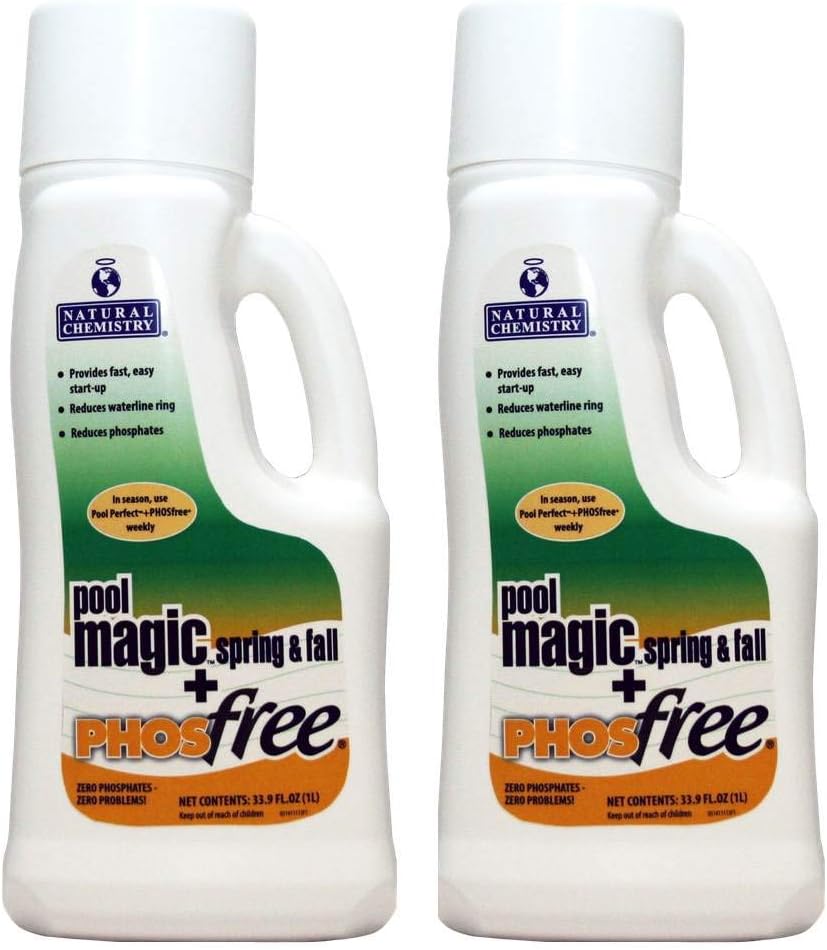 Natural Chemistry Pool Magic + PHOSfree, 1 L Each, Pack of 2, Fast & Easy Start-ups, Reduces Waterline Ring & Phosphates, Spring & Fall Pool Maintenance
