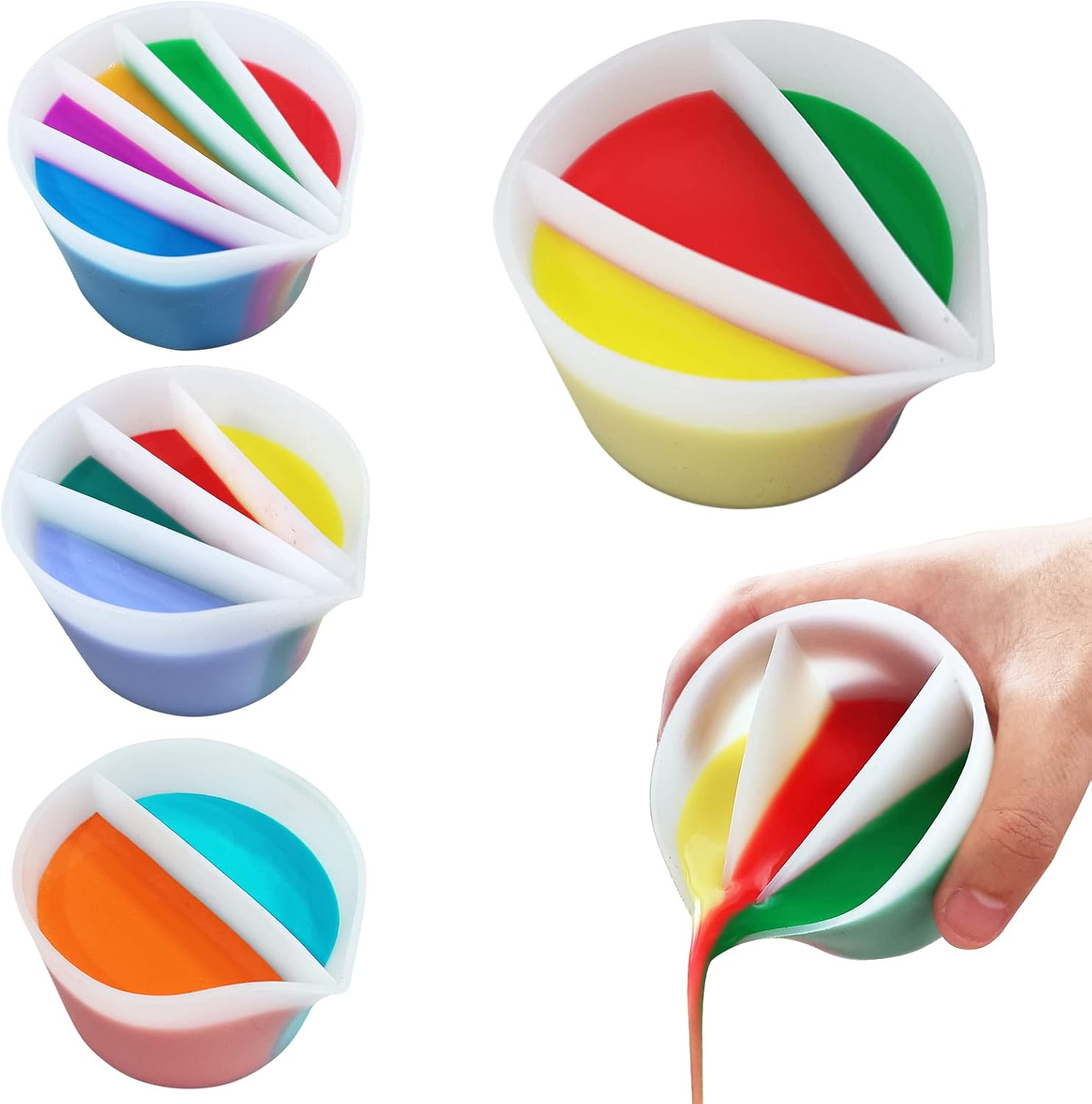 Split Cup for Paint Pouring, Fluid Art Split Cup Acrylic Paint Pour Split Cup Resin Pouring DIY Making Painting Tools Drawing Accessories Reusable Silicone Split Cup with Dividers