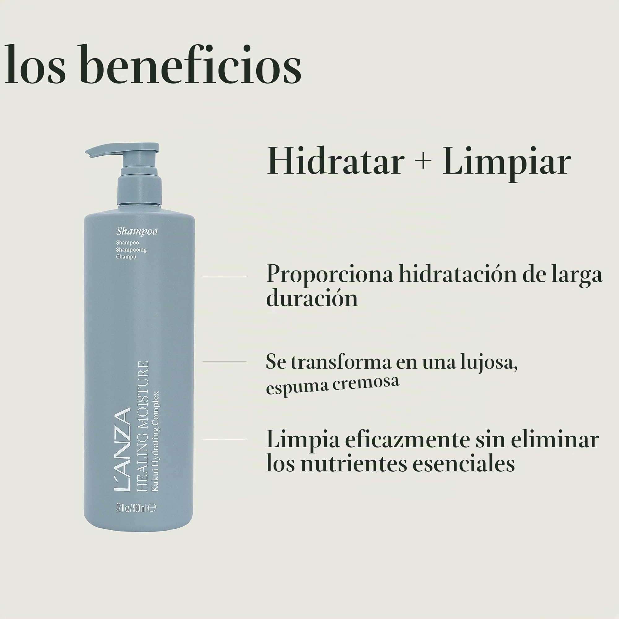 L’ANZA Healing Moisture Tamanu Champú Cremoso Hidratante para Pelos Secos Con Aceite de Nuez de Tamanu, sin Sulfato, sin Parabenos, sin Gluten, 1 L