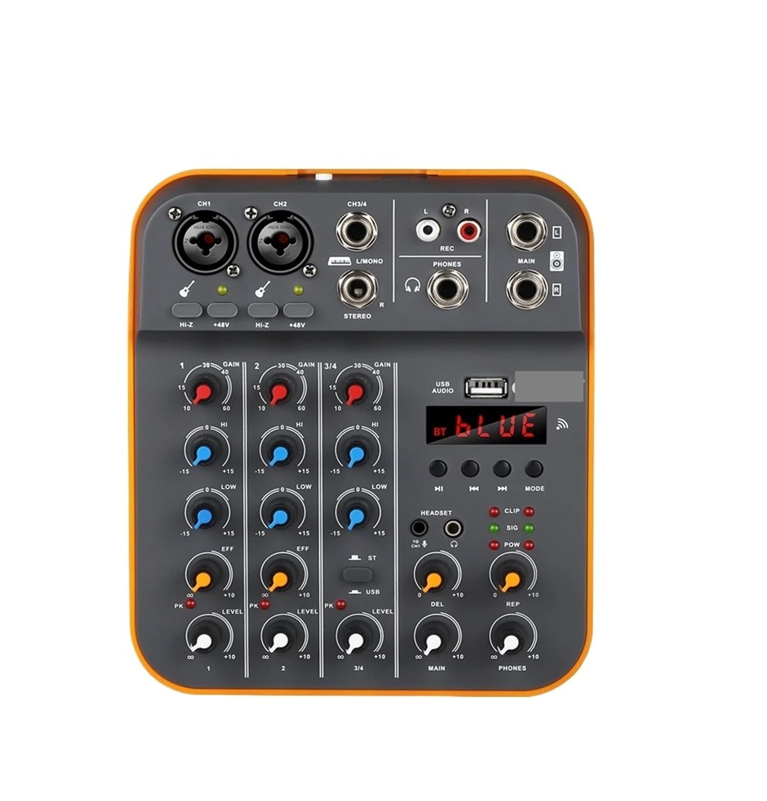 Mixer 4-Channel DJ Console with Bluetooth USB Sound Card 48V for PC Recording Microphone Live Streaming