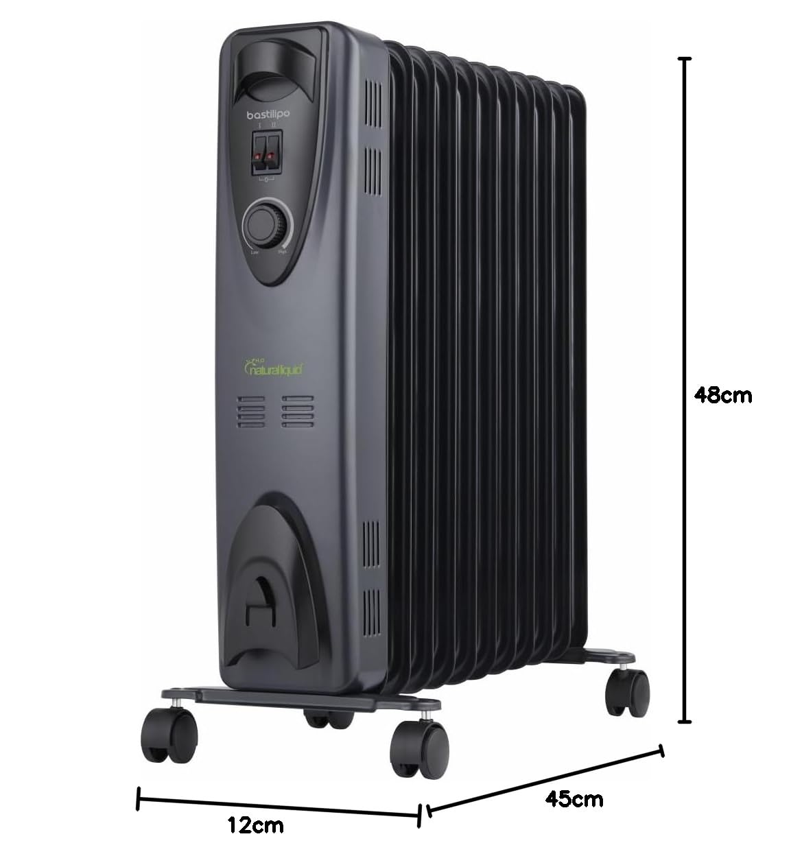 Bastilipo - RC-ECOFLUID-11 - Radiatore ecologico compatto con H2O naturale liquid, extra basso consumo, 2000 W, 0,9 kw/h, 11 elementi, c/termostato, colore nero.