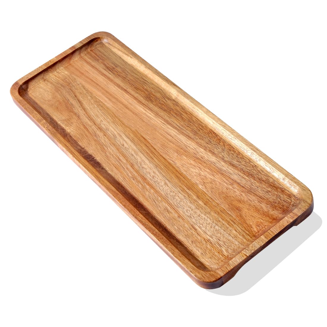 Plateau De Service En Bois D'acacia Massif - 35,6 X 14 Cm - Bords Surélevés - Pour Charcuterie, Fromage, Apéritifs
