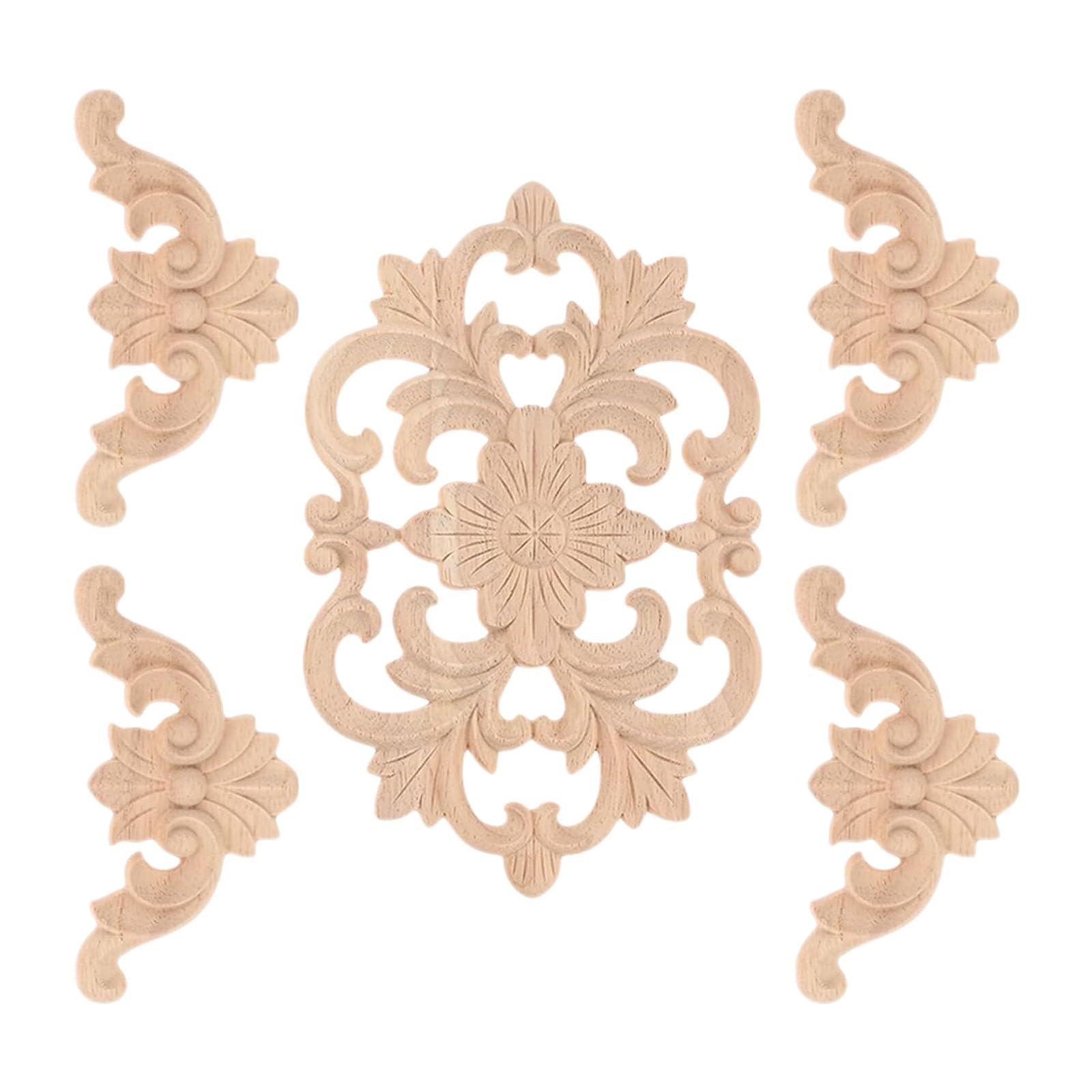 Laikoutd Multicolor Unpainted Carving Decals Wall Decoration Appliques Center Wood Appliques For Door Cabinet Decorative Corner Onlays Dresser Decoration