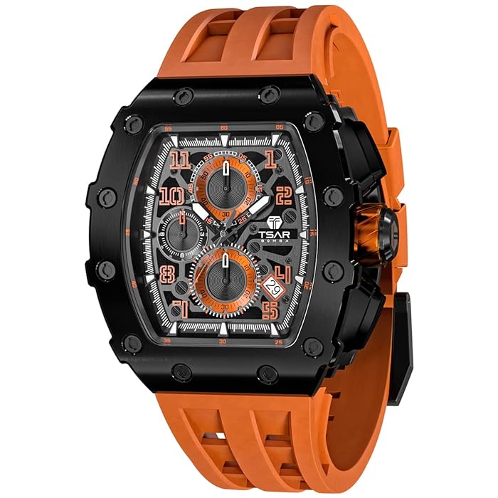 Buy Watches Men TSAR BOMBA Luxury Square Mens Watch Chronograph 50M