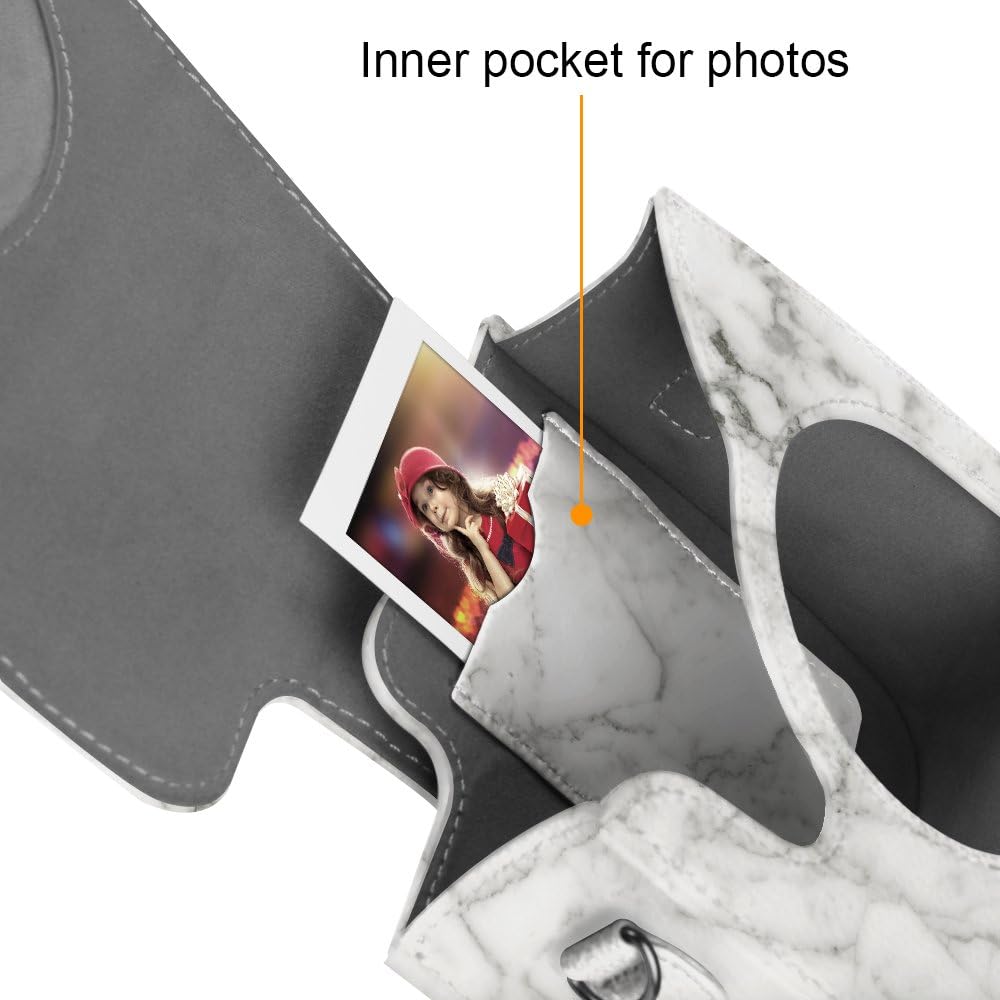FINTIE Protective Case for Instax Mini 9, Mini 8/8+ Camera, Marble | Instant Camera Travel Bag, Adjustable Shoulder Strap, Snap Closure, Removable Front Cover, Daily Protection, Vegan Leather