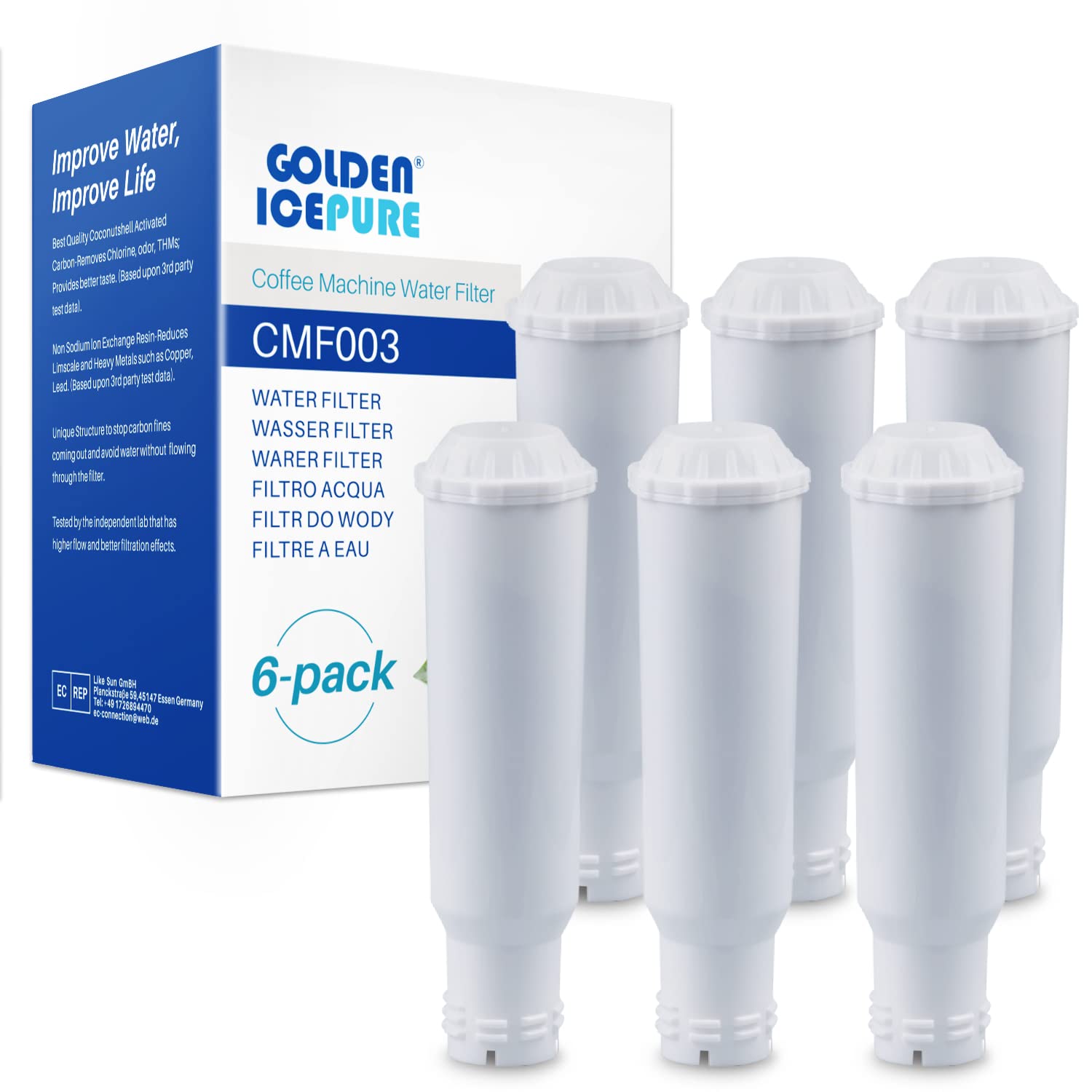 GOLDEN ICEPURE Coffee Machines Water Filter Compatible with Krups F088 Pro Aqua,AEG,Bosch,Siemens,Nivona,6Pieces(Caution: Not Suitable for Jura White)