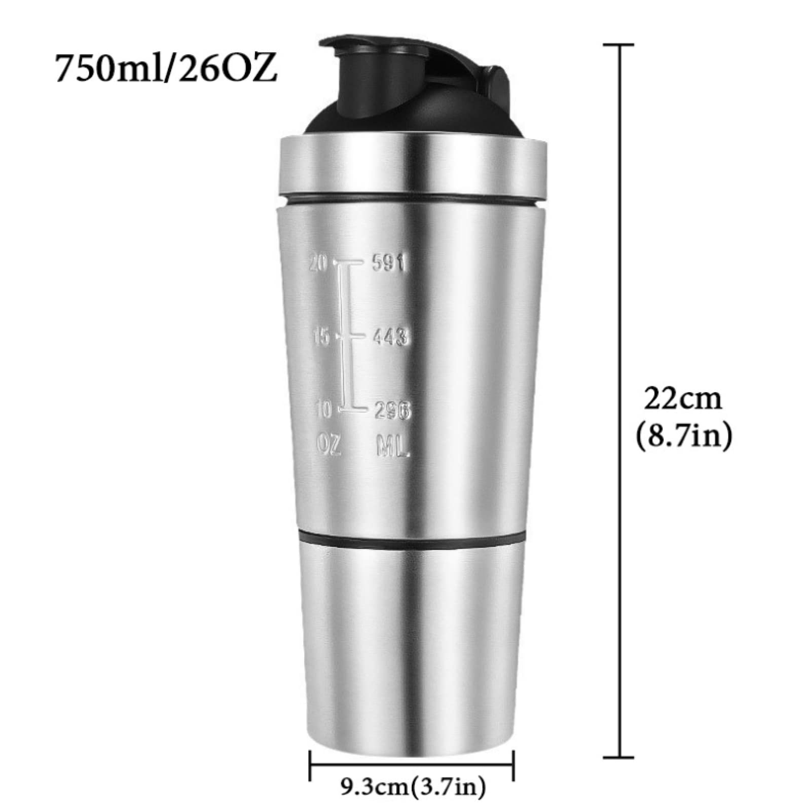 Protein-Shaker-Flasche, Protein Shaker Becher Mit Shaker Kugel, Protein-Shake-Flasche, Fitnessstudio Flasche, Smoothie Shaker, Wiederverwendbar, Fitnessstudio-Wasserflasche, Farbe: 600 Ml + 200 Ml