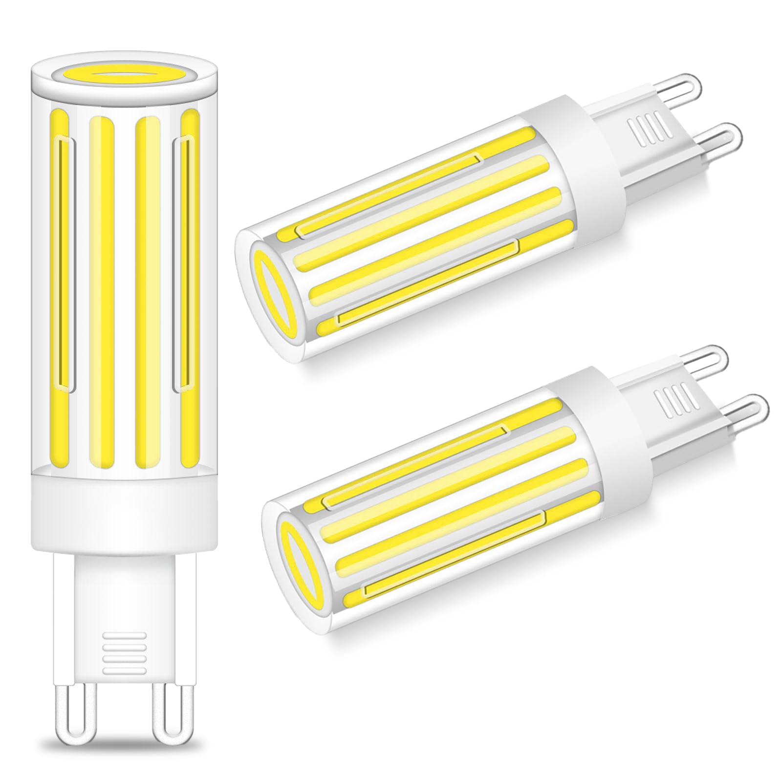 ZHENMING Updated COB G9 Led Bulbs 75W-80W Equivalent Cool White 6000K,8W 800LM G9 Bin Pin Base AC 220-240V No Flicker,Not Dimmable G9 LED Light Bulb for Decor Home Chandelier, 3 Pcs