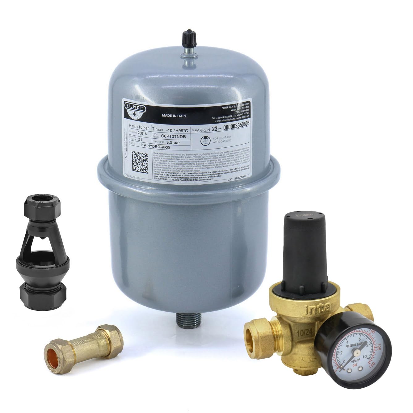 Unvented Components Europe White Varem – 2 Litre Potable Expansion Vessel Kit (Kit A B C)