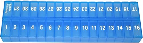 PillThing - Organizador mensual de píldoras 1 vez al día, dispensador de pastillas de 31 días con compartimento extra, gran pastillero diario para
