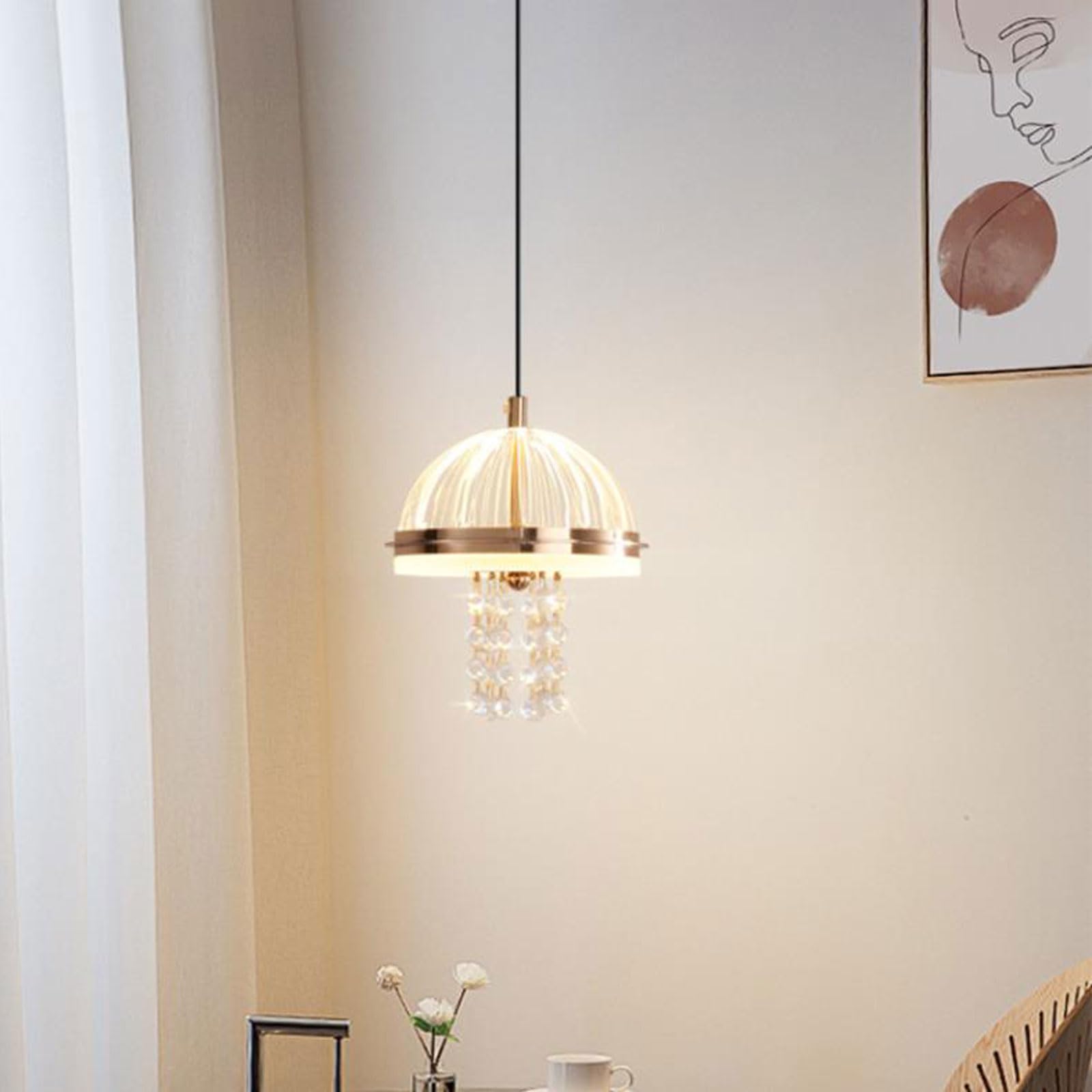 Złota akrylowa lampa wisząca przy łóżku, kreatywna lampa wisząca w kształcie meduzy, nowoczesny minimalistyczny żyrandol do jadalni, odpowiedni na balkon i do jadalni