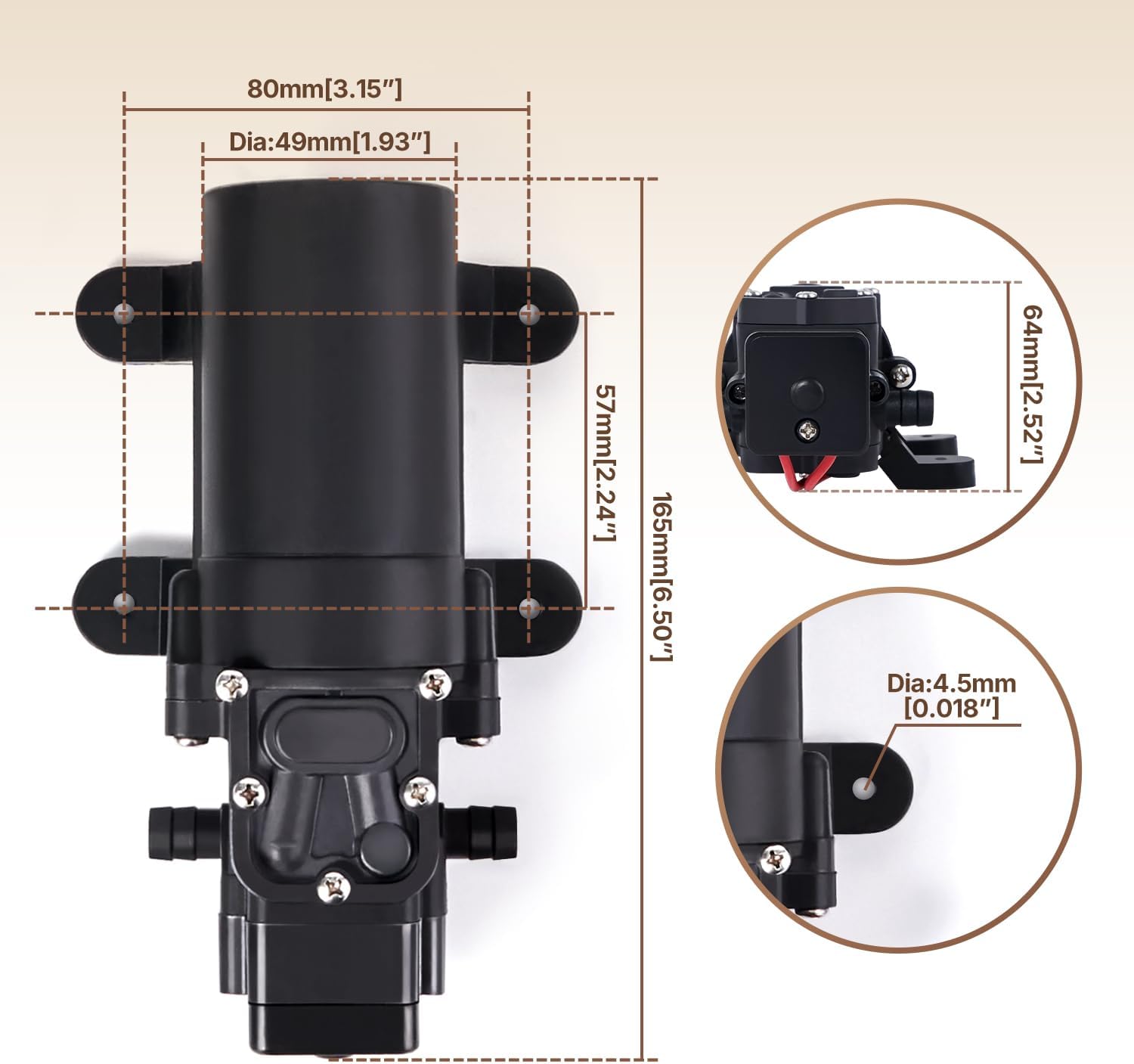 Ranein 12V Water Pump Kit, 1.2 GPM High Pressure Diaphragm Pump, 35 PSI, Compact Design for RVs, Boats, Marine and Outdoor Use