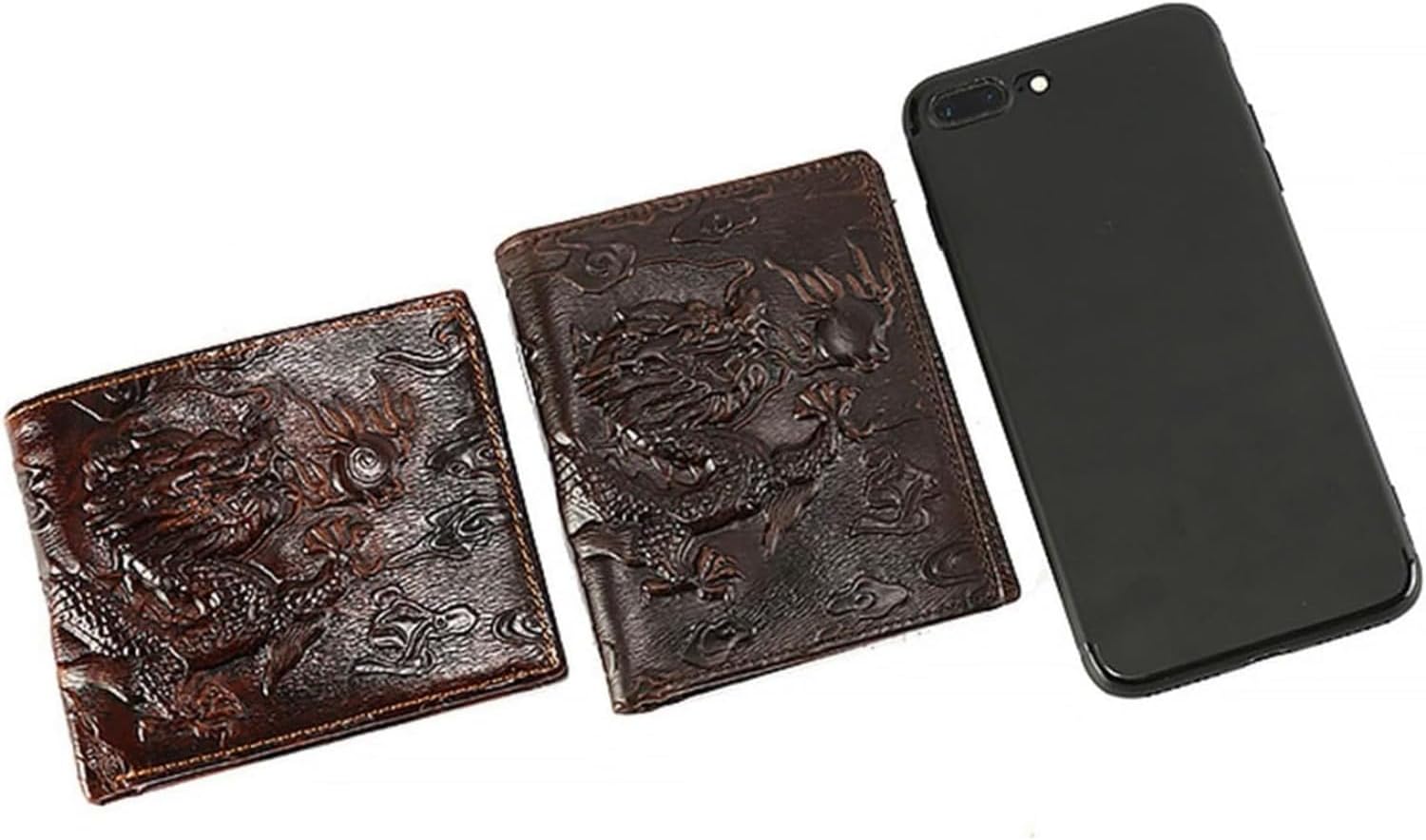 Dragon Genuine Leather Wallet for Men, 3D Engraved Vintage Bifold Design, Large Capacity Card Holder with Cash Compartment and ID Window (Style 2) - Image 3