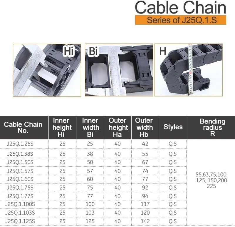 BIRAN 1-Meter Cable Drag Chain.Series of J25Q.1.S-Bridge Type Open of Both Side(75mm,25x100 mm-FJT)