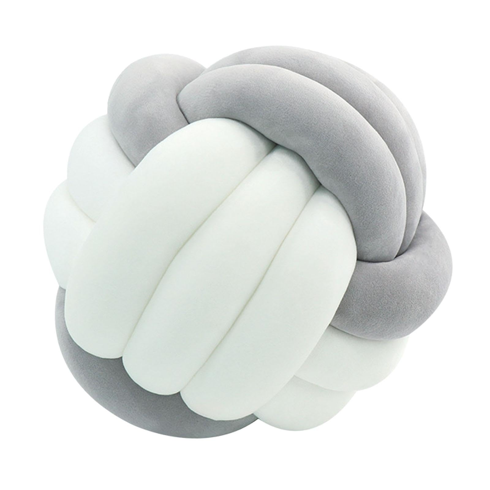 Knot Pillow Ball Thick Comfortable Knotted Pillows for Living Room Home Sofa Gray and White-image-27