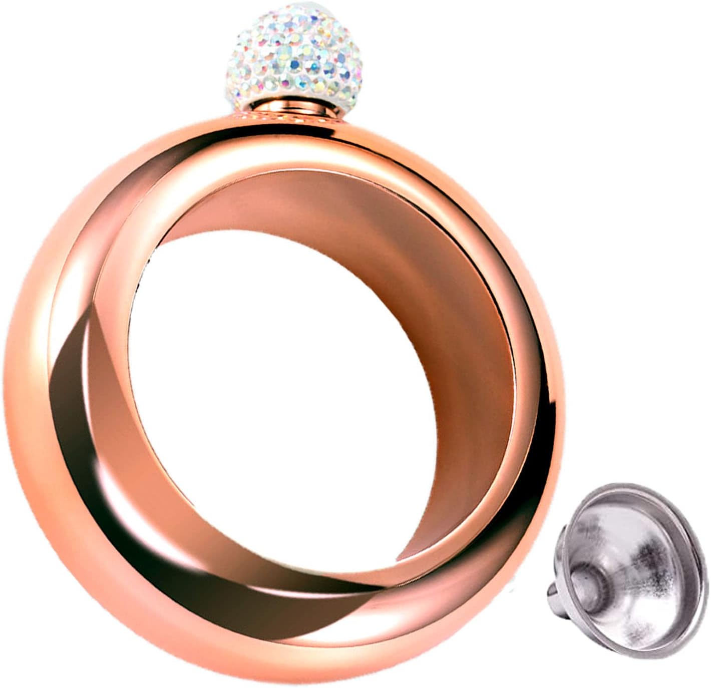 Boozy Bangle Bracelet Flask Rose Gold Flasket with Funnel (3.5oz Rosegold with Rhinestones lid)