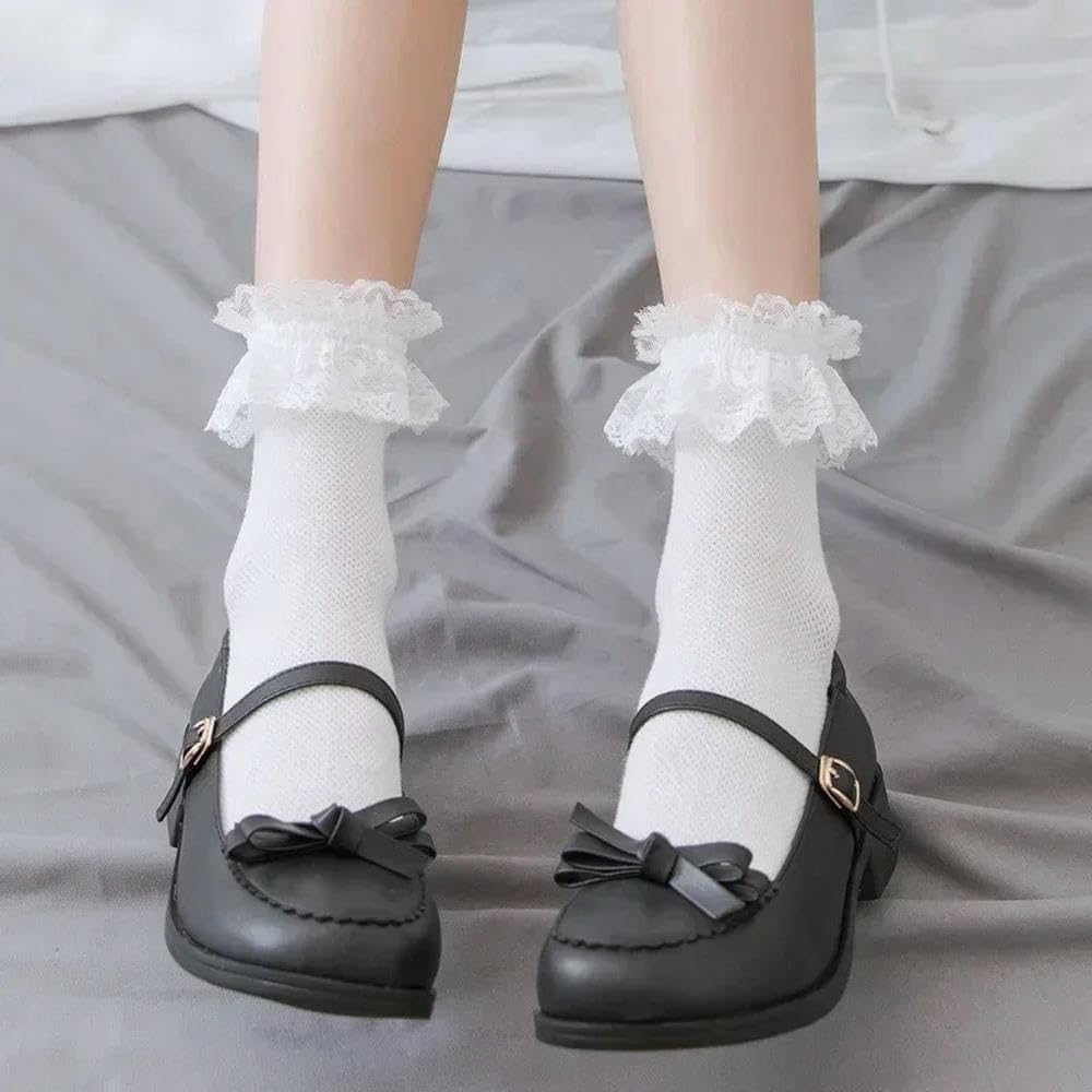 MEIFULLE Lolita Cosplay Girls Bowknot Hollow Out Pantyhose Sexy Thin Ins Tide Lace Tights Anime Socks Black White Fishnet Silk Stockings