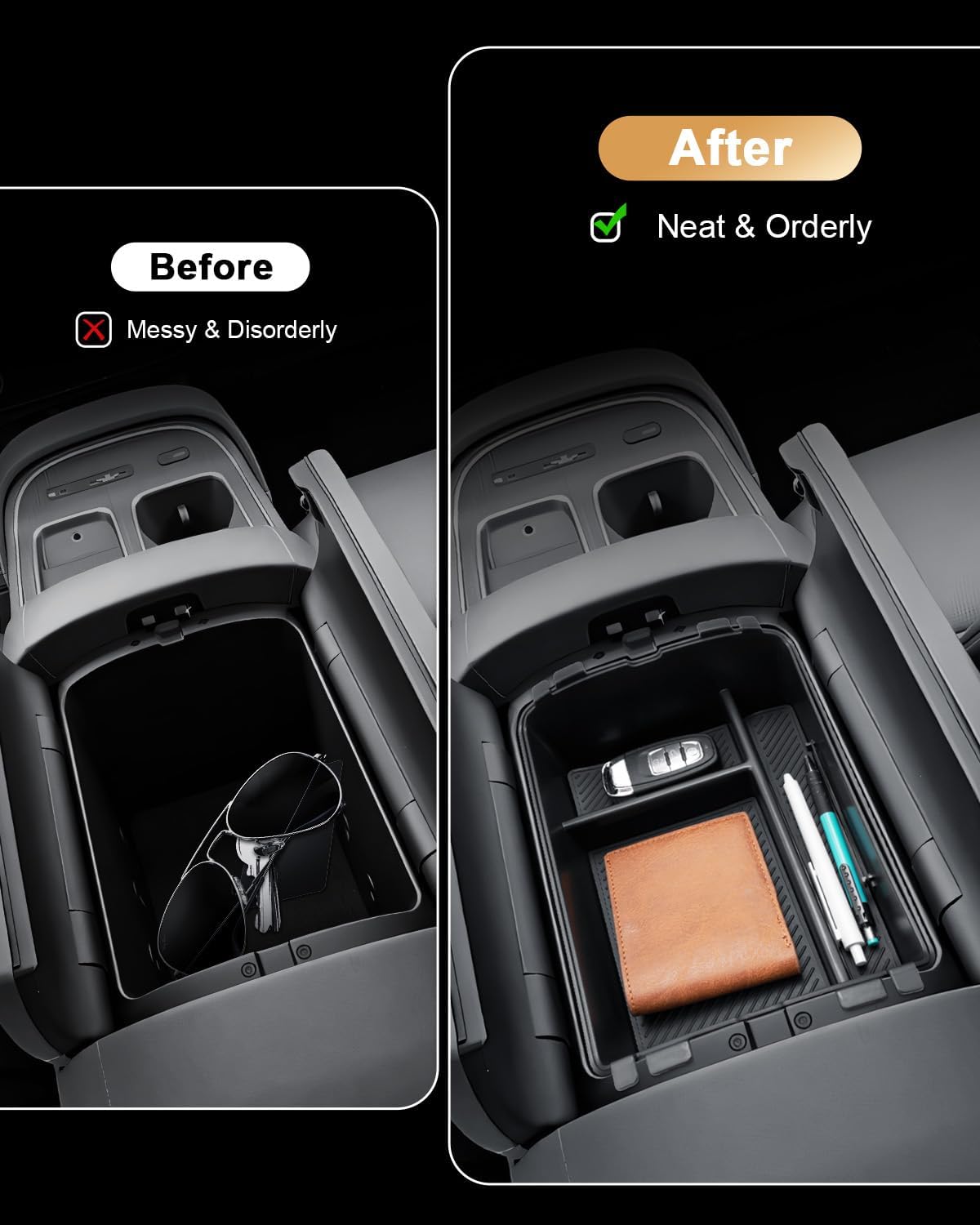 ECOZEN 2026 Palisade Center Console Organizer - 2 Pcs Upper & Lower For 2026 Palisade Armrest Box Organizer Tray - Compatible with 2026 Hyundai Palisade Hybrid Accessories - Only Fit Calligraphy Trim